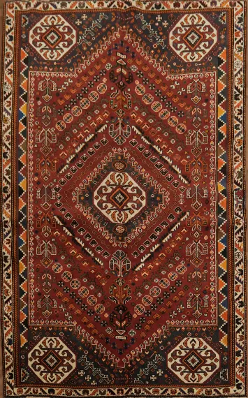 Intricate Geometric Tribal Qashqai Persian Area Rug 5x8