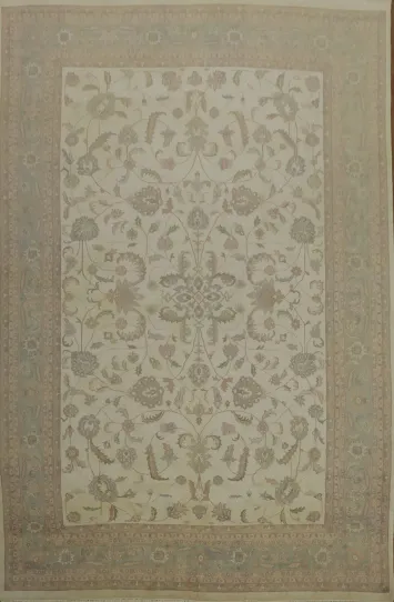 Ivory Floral Elegance: Vegetable Dye Kashan Persian Large Rug 13x20