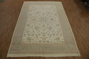 Ivory Floral Elegance: Vegetable Dye Kashan Persian Large Rug 13x20