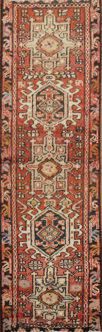 Vintage Geometric Gharajeh Persian Runner Rug 2x5