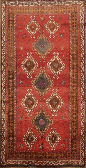 Authentic Vintage Tribal Vegetable Dye Qashqai Persian Area Rug 5x9