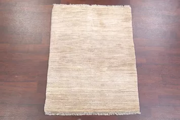 Solid Ivory 4x5 Gabbeh Zolanvari Persian Area Rug
