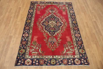 Elegant Persian Red Tabriz Rug with Floral Medallion 4x6
