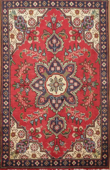 Elegant Red Floral Tabriz Persian Rug 3x5