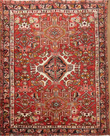 Vegetables Dye Geometric Traditional Persian Heriz Rug  4x4
