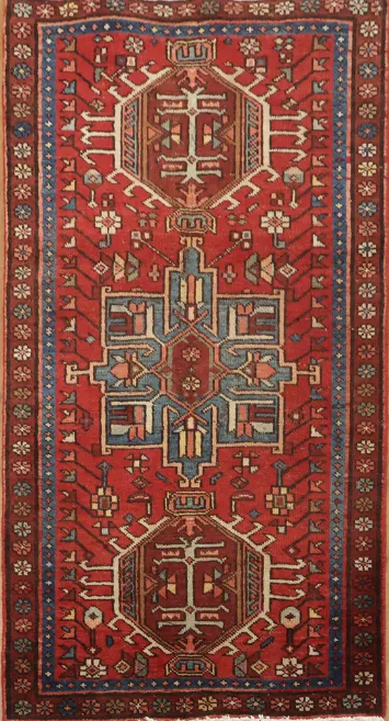 Red Geometric Tribal Pattern Gharajeh Rug 2x5