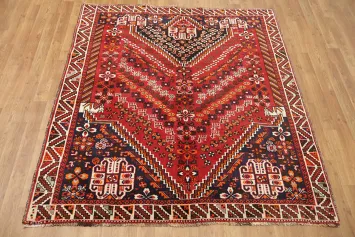 Vibrant Geometric Tribal Vegetable Dye Shiraz Persian Rug 5x6