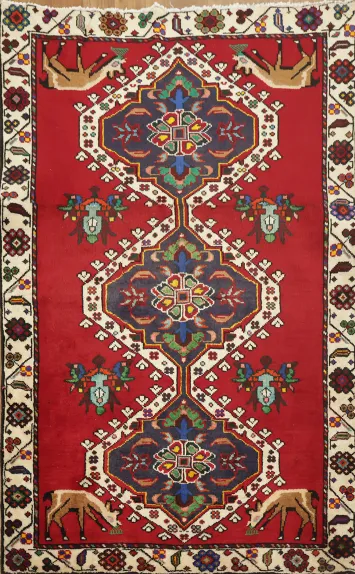 Unique Red Animal Design Shiraz Persian Rug 3x5