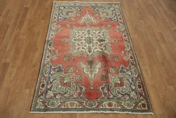 Geometric Vintage Tabriz Persian Rug 3x5