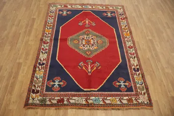 Vibrant Geometric Tribal Vegetable Dye Shiraz Persian Rug 5x7