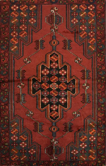 Geometric Vintage Hamedan Persian Rug 4x7