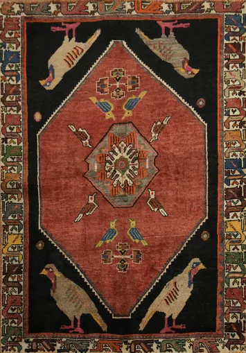 Handcrafted Ornate Animal Pictorial Shiraz Persian Rug 4x6