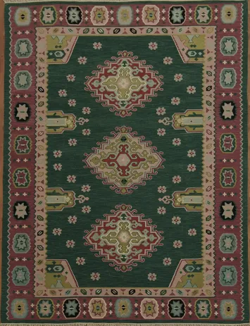Elegant Green Oriental Kilim Area Rug 9x12