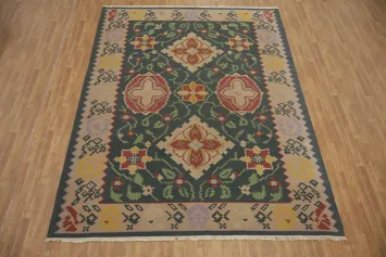 Exquisite Green Oriental Kilim Area Rug 9x12