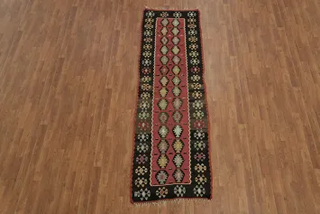Vintage Geometric Oriental Kilim Runner Rug 3x9