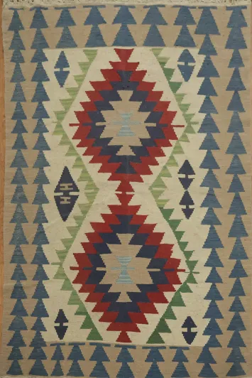 Geometric Charm: Oriental Kilim Small Rug 4x6
