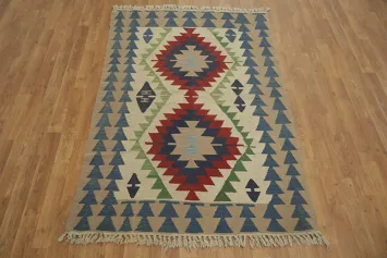 Geometric Charm: Oriental Kilim Small Rug 4x6