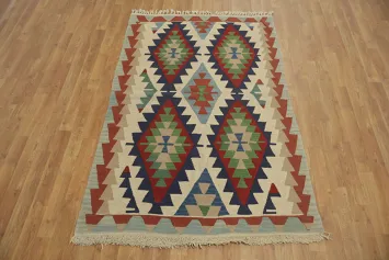 Colorful Geometric Oriental Kilim Area Rug 4x6