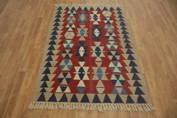 Vibrant Geometric Oriental Kilim Area Rug 4x6