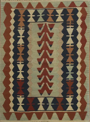 Stylish Geometric Oriental Kilim Area Rug 4x5