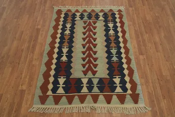 Stylish Geometric Oriental Kilim Area Rug 4x5