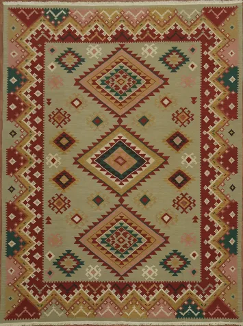 Vintage Green Oriental Kilim Area Rug 9x12