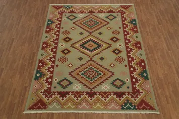 Vintage Green Oriental Kilim Area Rug 9x12