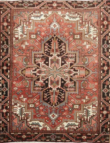 Geometric Vintage Persian Heriz Area Rug 5x6