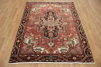 Geometric Vintage Persian Heriz Area Rug 5x6