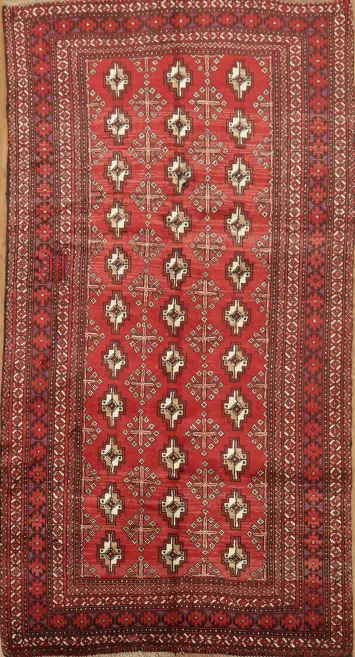 Stunning Geometric Traditional Vegetable-Dye Persian Bokhara Area Rug 4x7