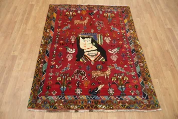Unique Tribal Pictorial Persian Shiraz Area Rug 4x5