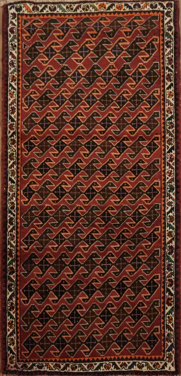 Elegant geometric Traditional Persian Lori Area Rug 3x6patterns in deep reds and earthy browns