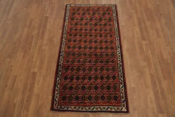 Elegant geometric Traditional Persian Lori Area Rug 3x6patterns in deep reds and earthy browns
