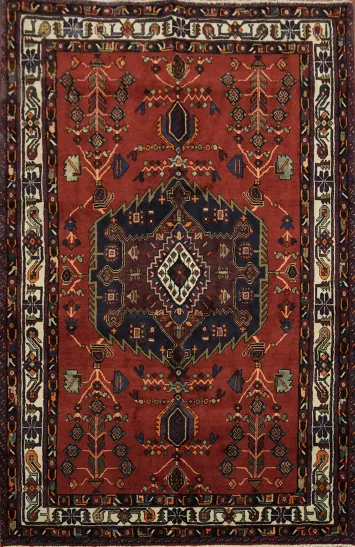 Elegant Tribal Traditional Vegetable-Dye Persian Shiraz Area Rug 5x8