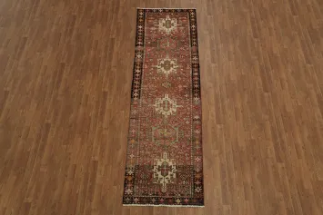 Vintage Red Gharajeh Persian Runner Rug with Geometric Motifs 3x10