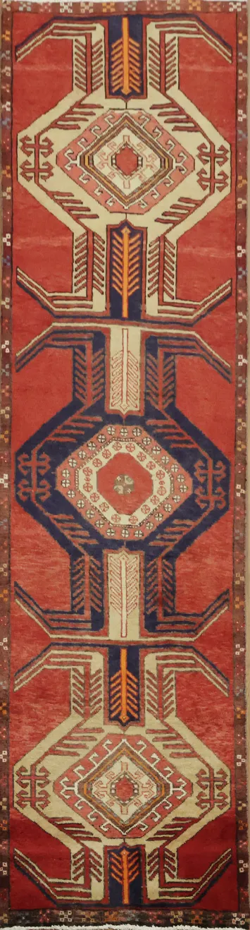 Boldly Colored Vintage Ardebil Runner with Intricate Motifs 3x9