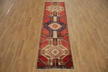 Boldly Colored Vintage Ardebil Runner with Intricate Motifs 3x9