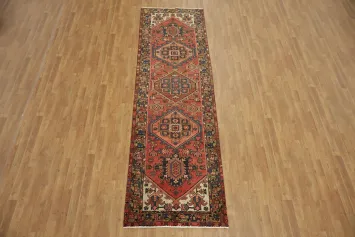 Vibrant Vintage Heriz Persian Runner Rug 3x11