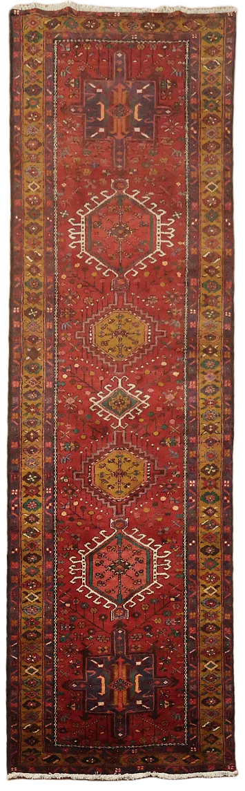 Long Red Hallway Rug with Intricate Design Details 3x10