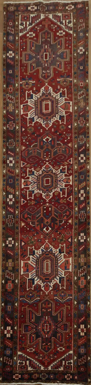 Vintage Geometric Persian Heriz Long Runner Rug  4x15