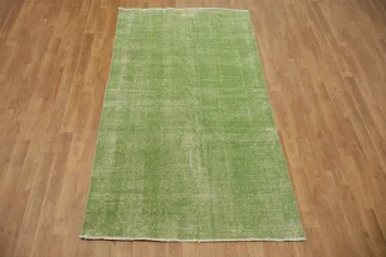 Green Distressed Over-Dyed Vintage Rug 4x7