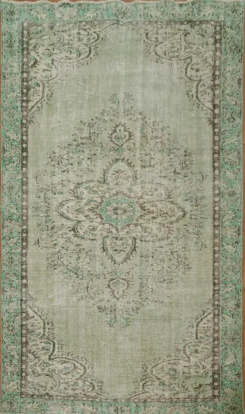 Vintage Distressed Green Anatolian Oriental Area Rug 6x10