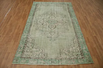 Vintage Distressed Green Anatolian Oriental Area Rug 6x10
