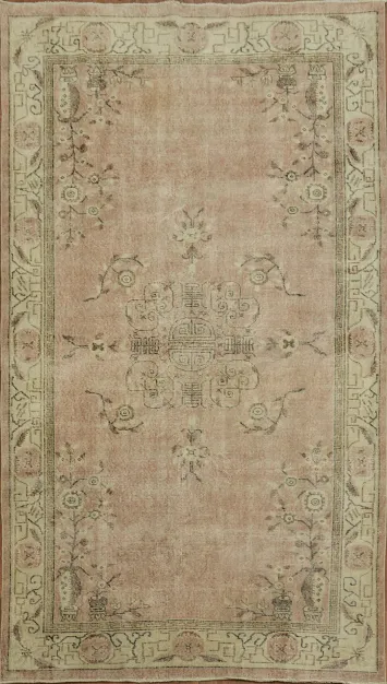 Vintage Floral  Distressed Anatolian Oriental Area Rug 6x10