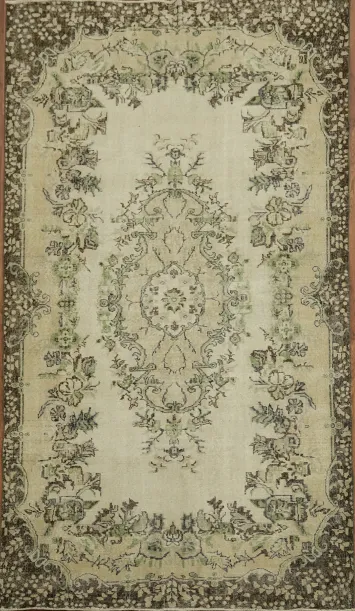 Vintage Ivory Anatolian Oriental Area Rug 5x9