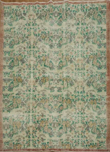 Artistic Green Elegance: Anatolian Oriental Area Rug 7x9