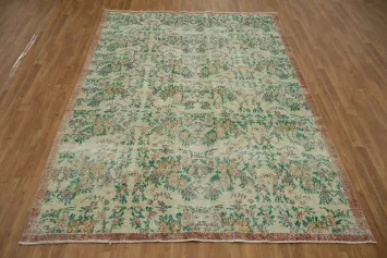 Artistic Green Elegance: Anatolian Oriental Area Rug 7x9