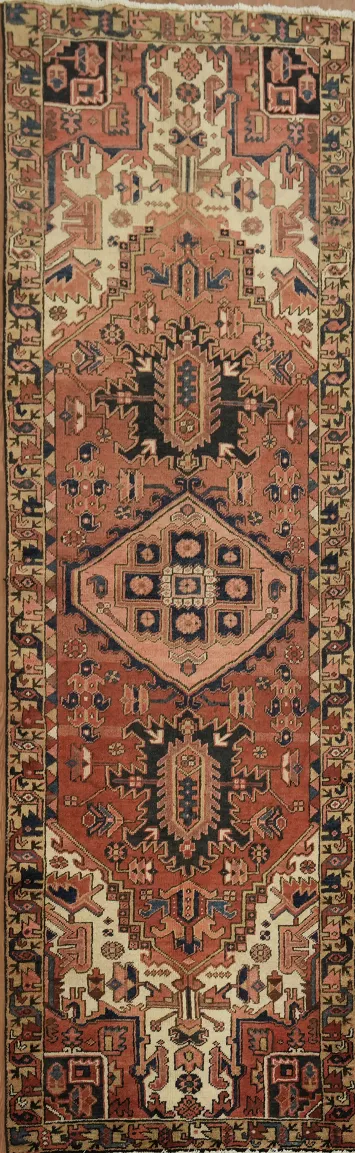 Luxurious Wool Vintage Heriz Persian Runner Rug 3x10