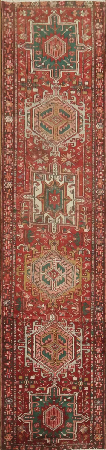 Vintage Geometric Persian Gharajeh Runner Rug 3x11