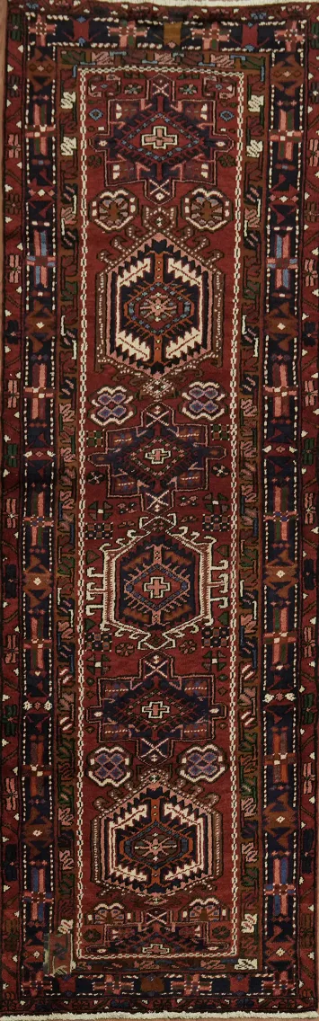 Handcrafted Gharajeh Runner Rug with Complex Geometric Designs 3x11